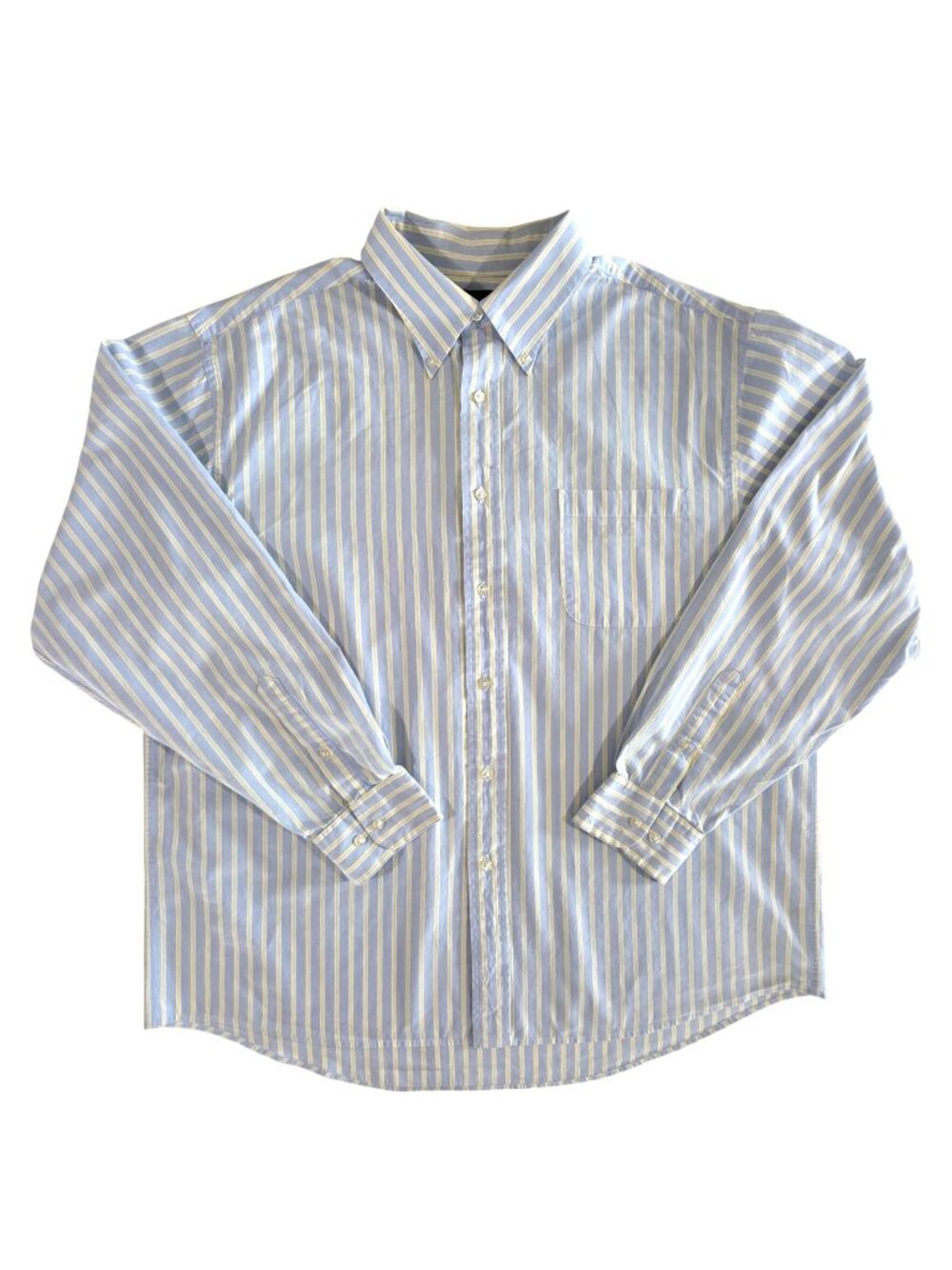 George Blue White Yellow Striped Long Sleeve Button Down Dress Shirt Size XL